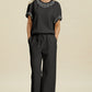 Pearl Detail Round Neck Top and Pants Set