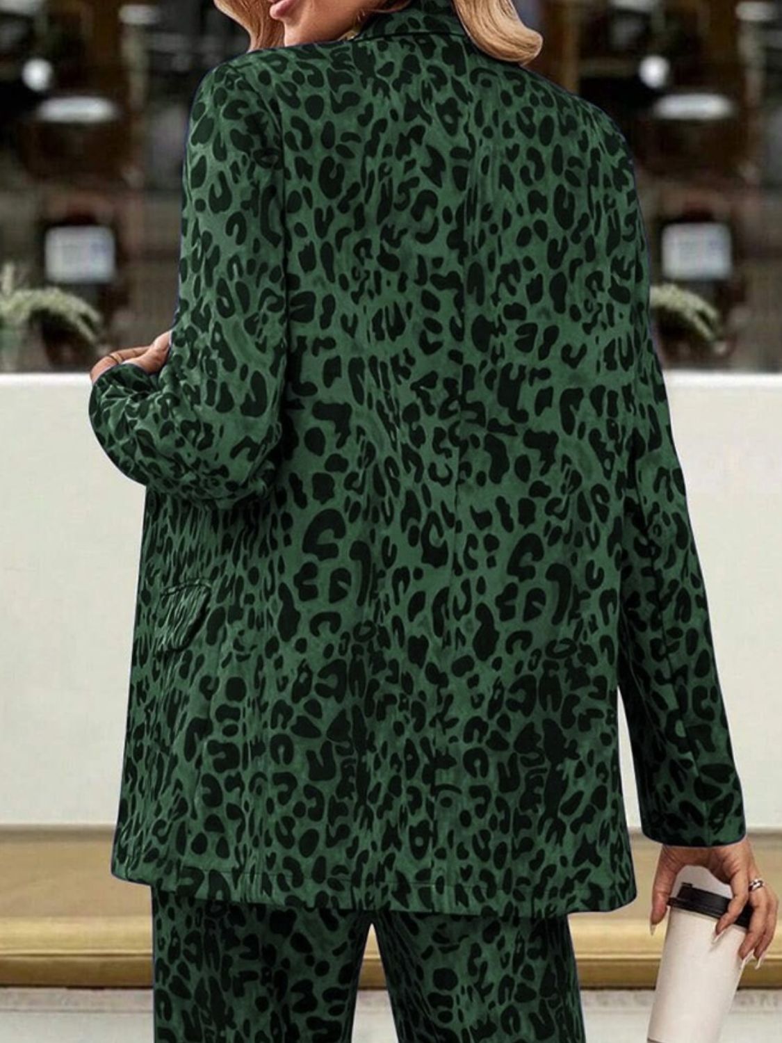 Leopard Lapel Collar Long Sleeve Blazer and Pants Set