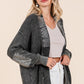 Contrast Patch Open Front Mineral Wash Cardigan