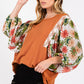 Printed Balloon Sleeve Contrast Top