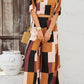 Color Block V-Neck Top and Wide Leg Pants Set