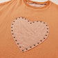 Stud Heart Patch Round Neck Short Sleeve T-Shirt