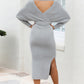 Surplice Neck Bow Waist Slit Sweater Dress