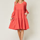 V-Neck Balloon Sleeve Tiered Dress