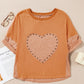 Stud Heart Patch Round Neck Short Sleeve T-Shirt