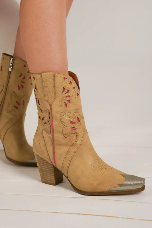 Cut-Out Floral Embroidery Boots