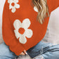 Round Neck Floral Pattern Long Sleeve Sweater