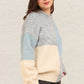 Color Block Mock Neck Drop Shoulder Sweater