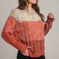 Cable-Knit Color Block Round Neck Long Sleeve Sweater