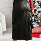 Slit PU Leather Midi Skirt