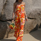 Tied Printed Tube Wide Leg Jumpsuit