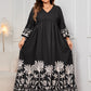 Plus Size Printed V-Neck Long Sleeve Maxi Dress