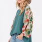 Printed Balloon Sleeve Contrast Top