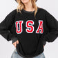 USA Letter Patch Round Neck Sweatshirt