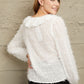 Ruffle Hem Fringe V-Neck Balloon Sleeve Blouse