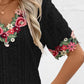 Eyelet Embroidered V-Neck Short Sleeve Blouse