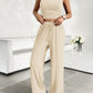 Mock Neck Sleeveless Top and Drawstring Pants Set