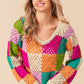 Multi Color Checkered Long Sleeve Knit Top