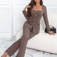 Square Neck Button Up Blazer and Pants Set