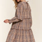 Washed Frayed Tiered Plaid Dress