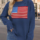 US Flag Distressed Round Neck Long Sleeve Sweater