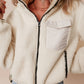 Drawstring Zip Up Sherpa Jacket with Removable Hood