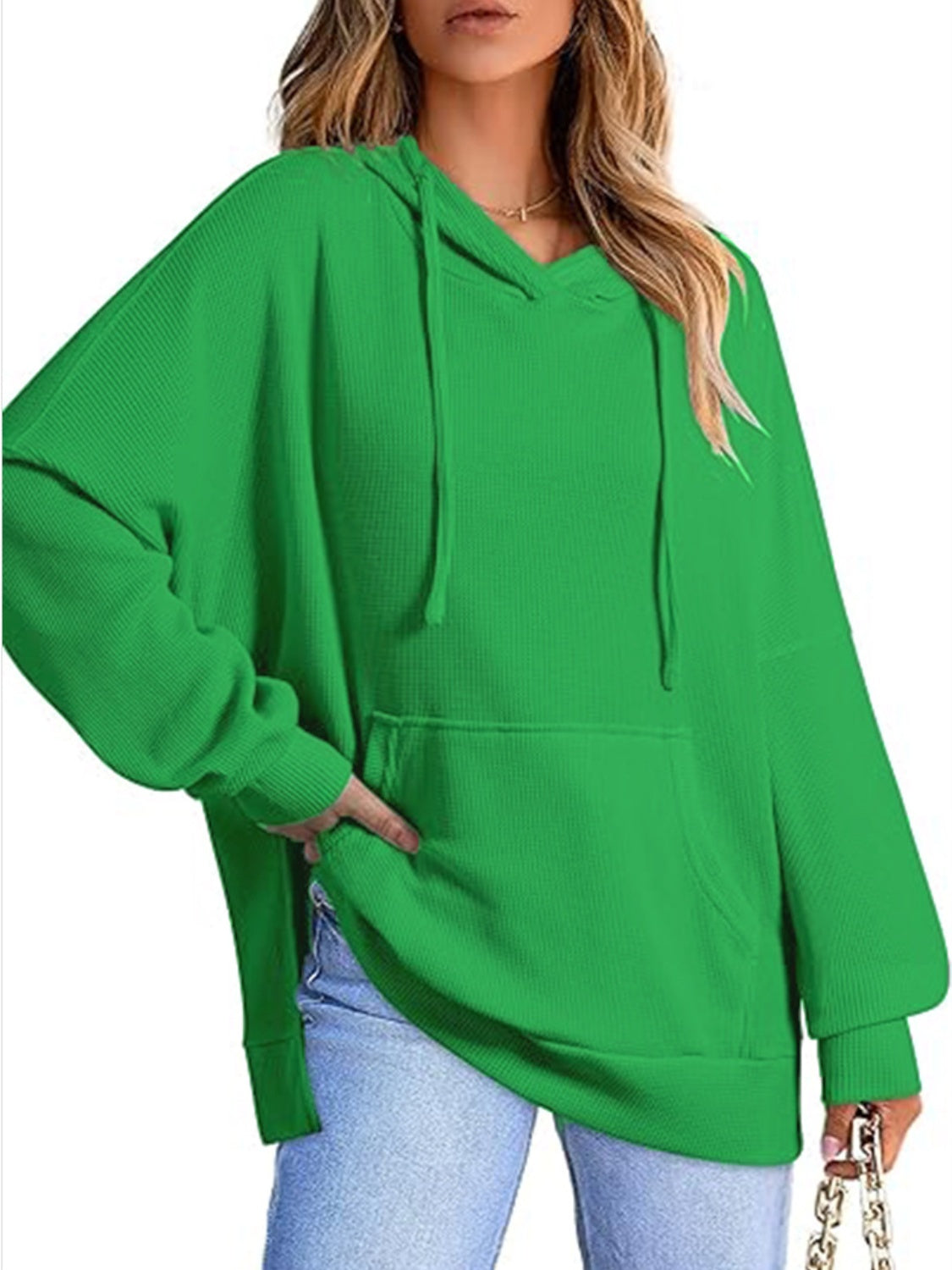 Drawstring Slit Long Sleeve Hoodie