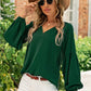 Ruched Notched Balloon Sleeve Blouse