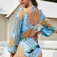 Cutout Printed Balloon Sleeve One-Piece Swimwear