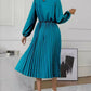 Mock Neck Long Sleeve Pleated Dress