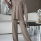 Slit Mock Neck Top and Pants Sweater Set