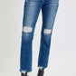 RISEN High Rise Distressed Crop Straight Jeans