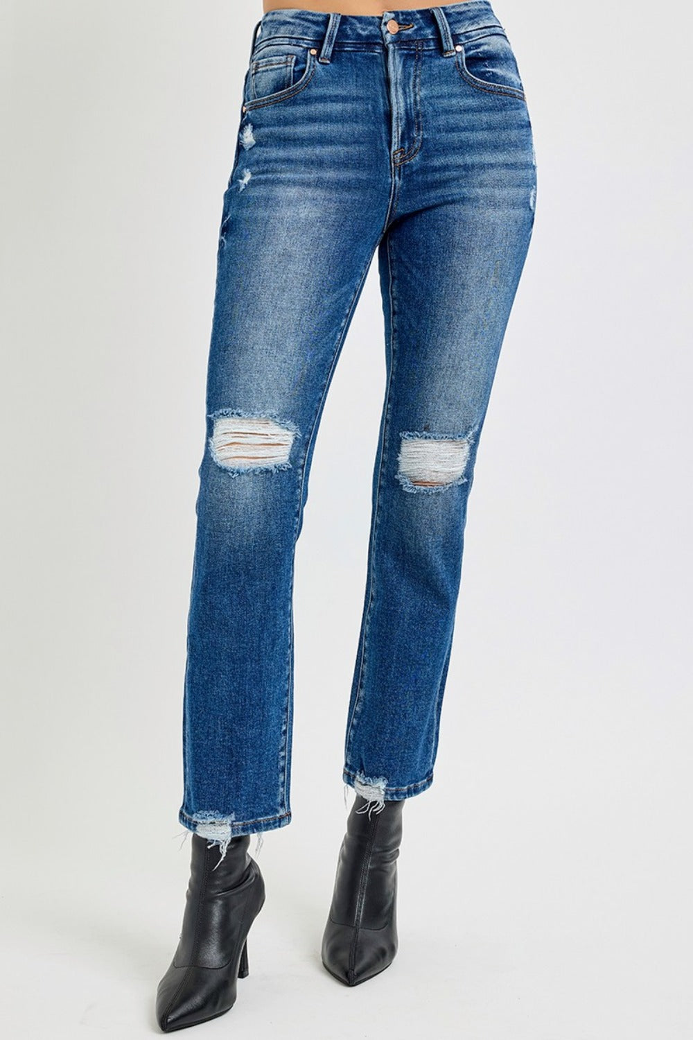 RISEN High Rise Distressed Crop Straight Jeans