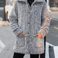 Pocketed Collared Neck Long Sleeve Plush Jacket