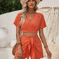 Surplice Flutter Sleeve Top and Tied Shorts Set