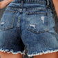 Distressed Fringe Denim Shorts with Pockets