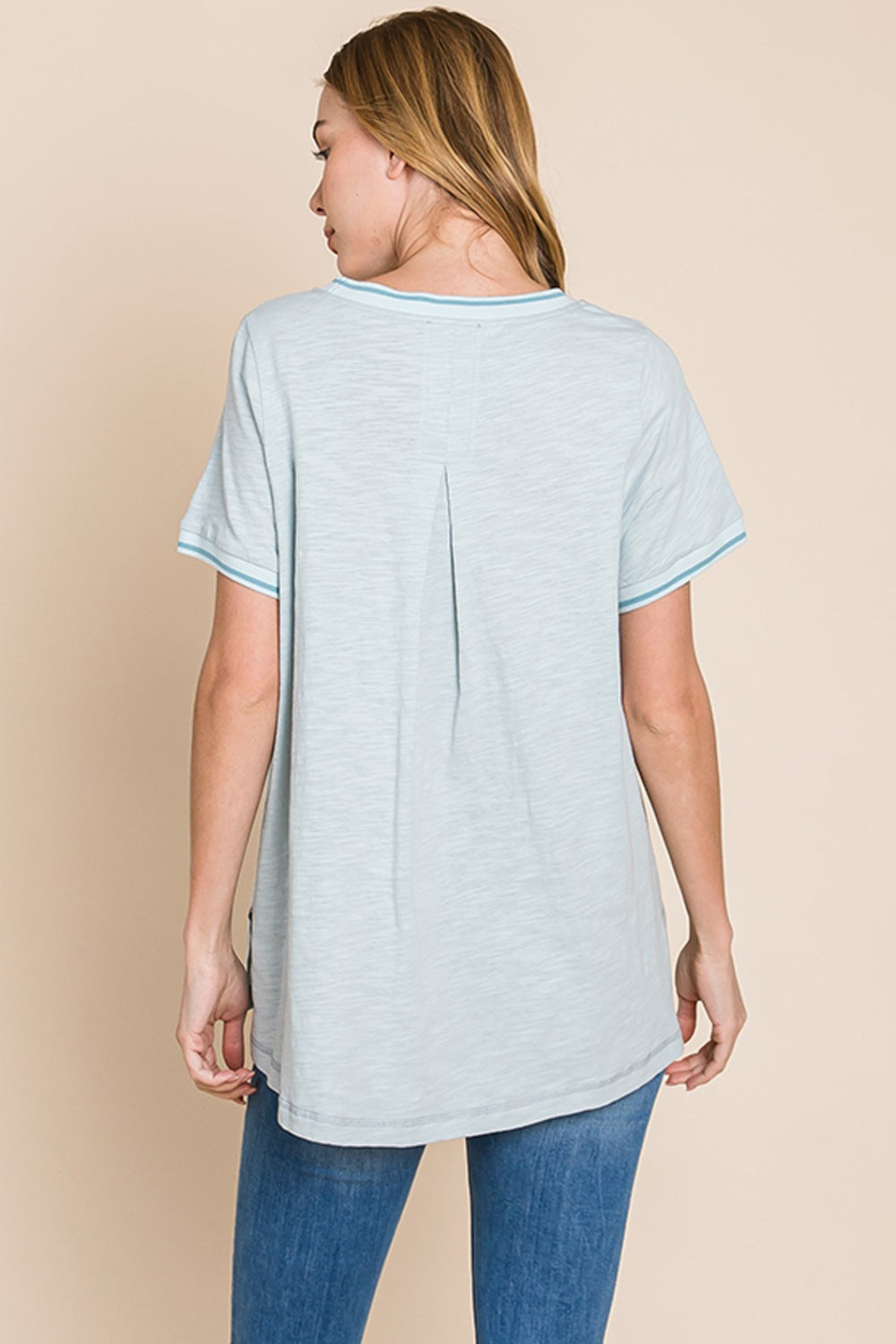 Contrast Trim Short Sleeve Slit T-Shirt