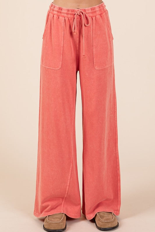 Mineral Wash French Terry Drawstring Wide Leg Pants