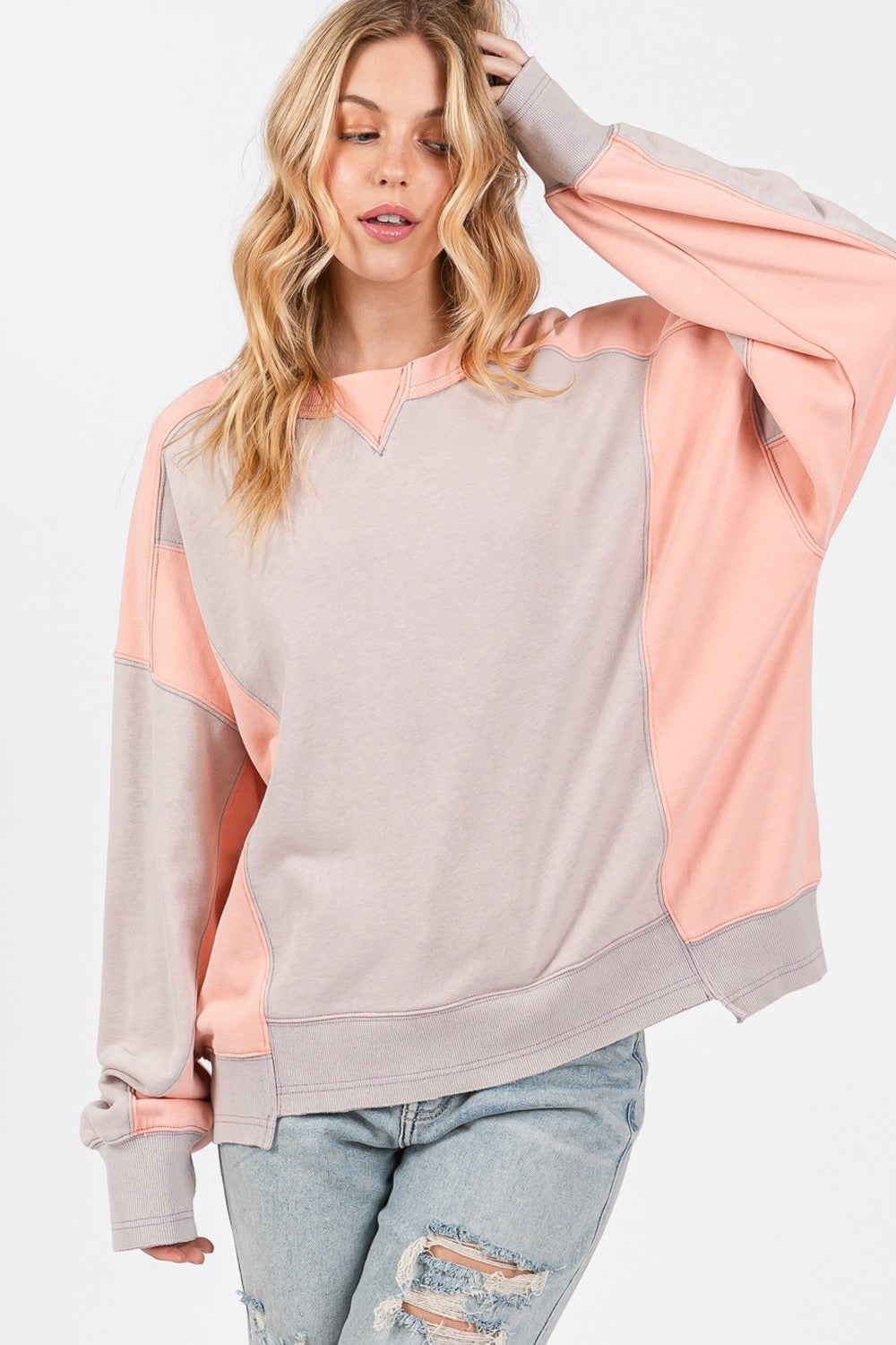 Color Block Round Neck Sweatshirt