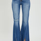 RISEN High Rise Front Slit Frayed Hem Flare Jeans