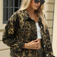 Pocketed Leopard Long Sleeve Denim Jacket