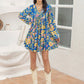 Printed V-Neck Balloon Sleeve Mini Dress