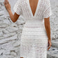 Openwork Plunge Short Sleeve Cover-Up Dress