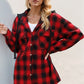 Drawstring Plaid Long Sleeve Hooded Shacket