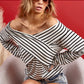 Crisscross Striped Long Sleeve Blouse