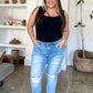 Judy Blue Distressed Straight Jeans with Patch Pockets