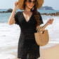 Openwork Plunge Short Sleeve Cover-Up Dress