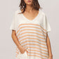 V Neck Striped Short Sleeve Top