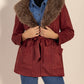 Fuzzy Collared Neck Tie Waist Jacket