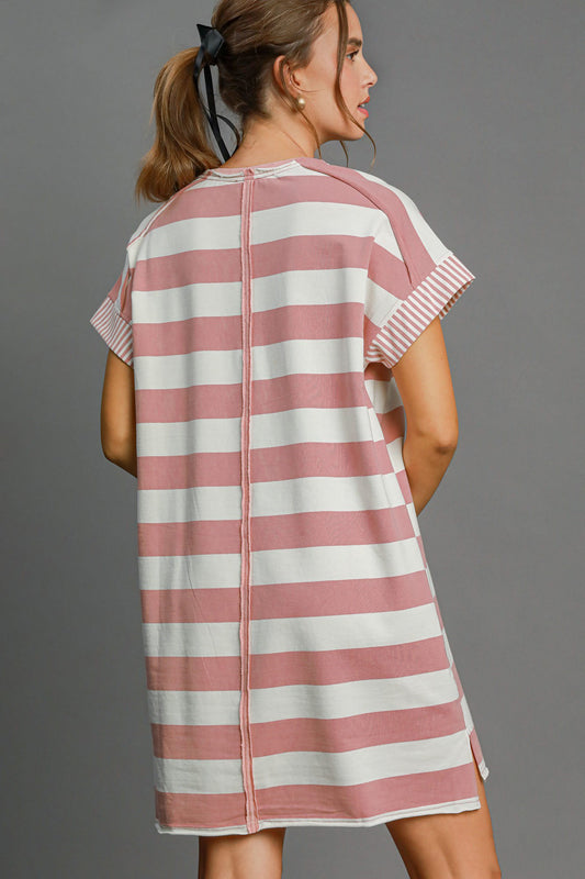 Peace Applique Striped Short Sleeve Mini Dress